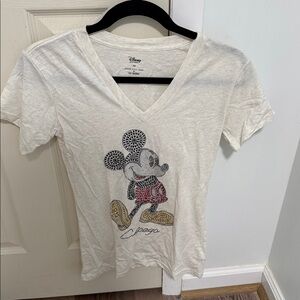 Disney Cream Tee with Mickey Mouse Rhinestone Design
